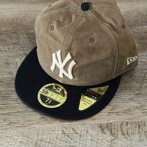 New York Yankees New Era 59Fifty Wax Canvas 7 5/8 Brown Retro Crown Hat NWT